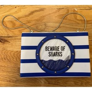 Kate Spade Emanuelle Make A Splash Beware Of Sharks Shoulder Bag Clutch